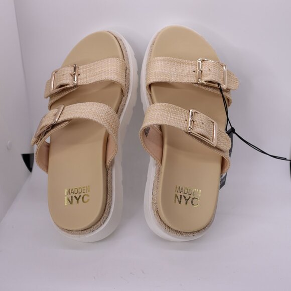 Madden NYC Sandals sz 11 footbed Cushion Contour Footbed two strap beige nwb - Picture 1 of 4